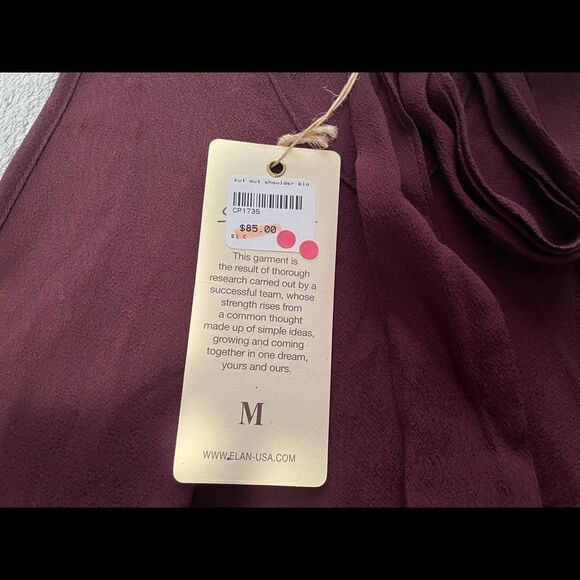 ELAN cold shoulder keyhole necktie blouse size medium new with tags burgundy - Picture 6 of 10